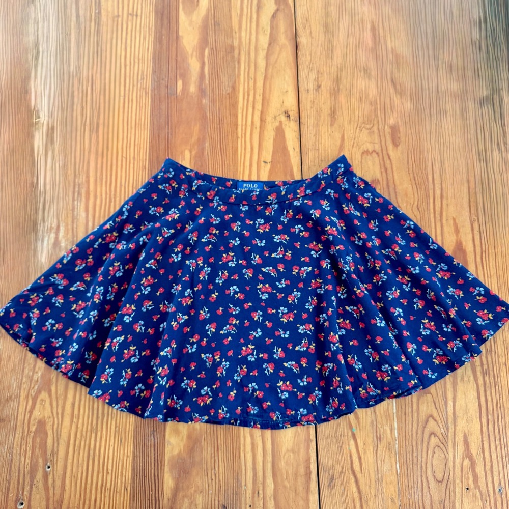 Polo Ralph Lauren Navy Blue Floral Viscose Flared Mini Skirt Size 12 313612796